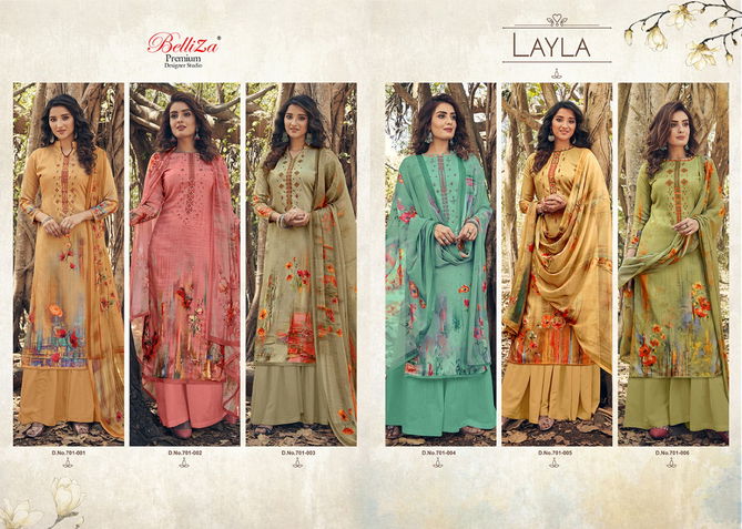 Belliza Layla Festive Wear Heavy Jam Cotton Satin Digital Print with Beautiful Fancy Embroidery work  Dress Materials Collection